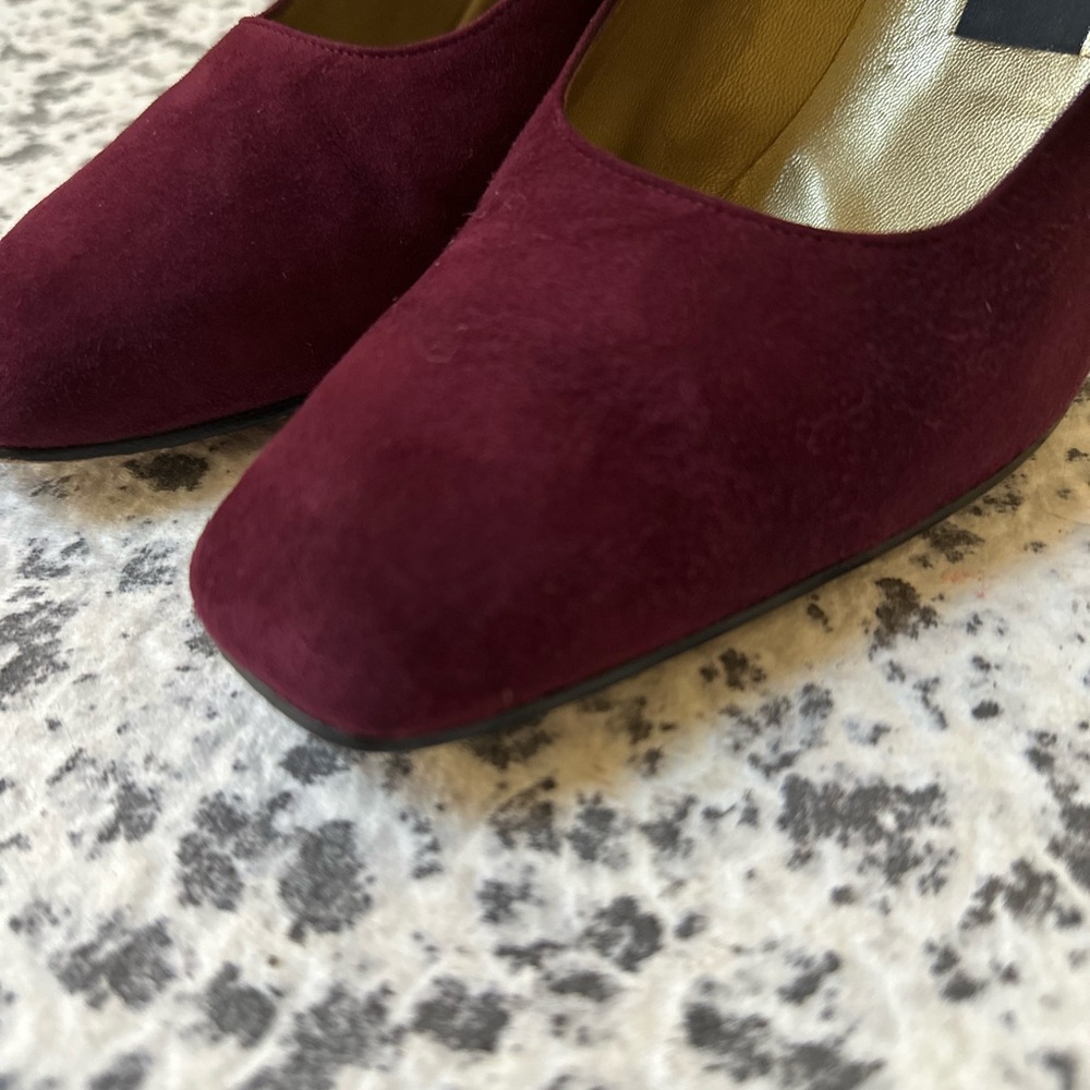 Stuart Weitzman Red/ Wine Suede Block Heel Pumps - image 7